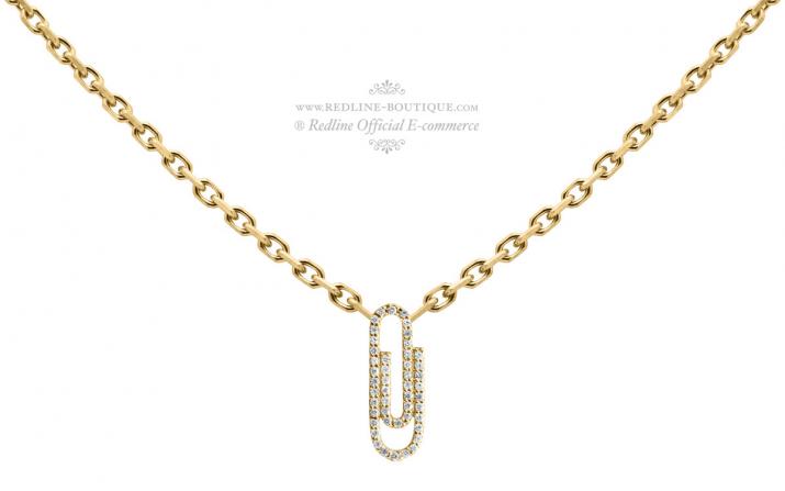 Collier chaîne trombone or jaune pavé diamants - Redline - 0++