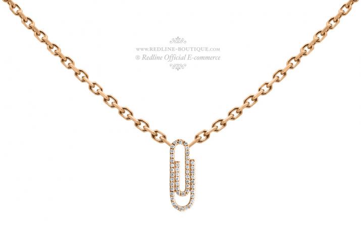 Collier chaîne trombone or rose pavé diamants - Redline - 0++