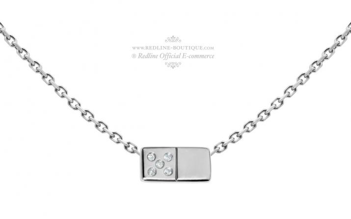 Collier homme chaîne domino or blanc pavé diamants - Redline