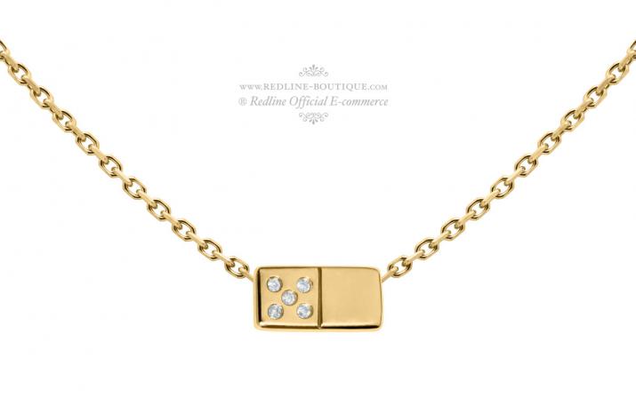Collier homme chaîne domino or jaune pavé diamants - Redline