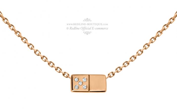 Collier homme chaîne domino or rose pavé diamants - Redline