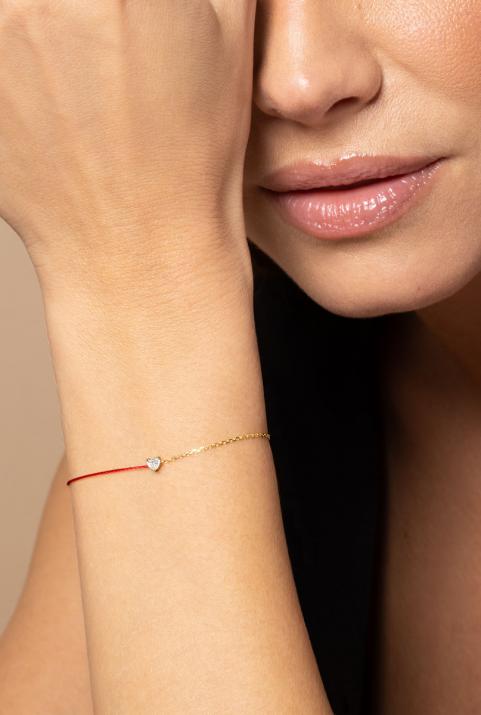 Bracelet fil et chaîne avec diamant coeur 0.10 carat en serti griffe or jaune - Redline - 0++