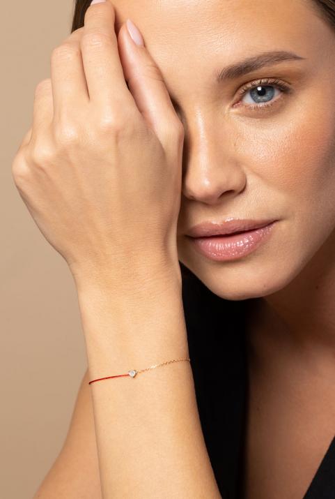 Bracelet fil et chaîne avec diamant coeur 0.10 carat en serti griffe or rose - Redline - 0++