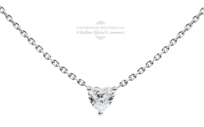 Collier chaîne avec diamant coeur 0.10 carat en serti griffe or blanc - Redline - 0++