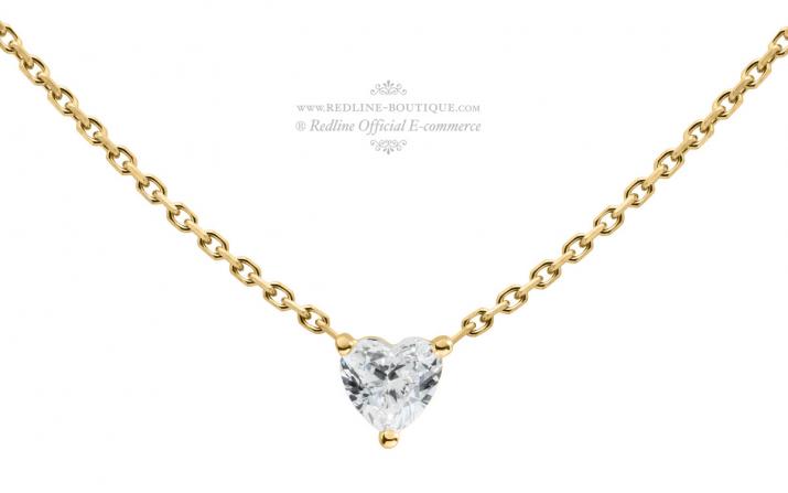 Collier chaîne avec diamant coeur 0.10 carat en serti griffe or jaune - Redline - 0++