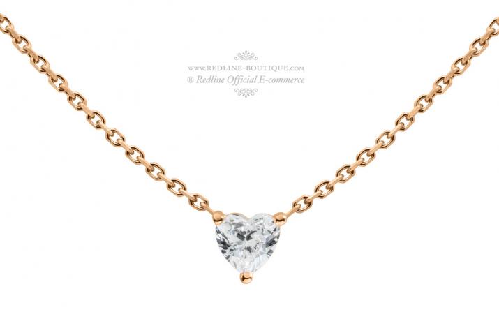 Collier chaîne avec diamant coeur 0.10 carat en serti griffe or rose - Redline - 0++
