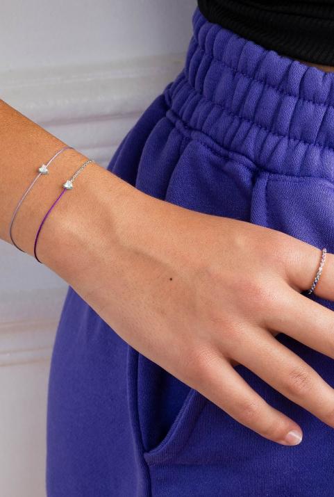 Bracelet fil et chaîne avec diamant coeur 0.20 carat en serti griffe or blanc - Redline - 0++