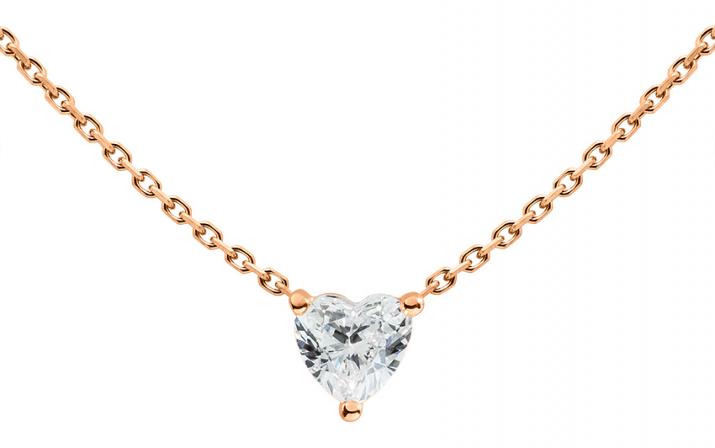 Collier chaîne avec diamant coeur 0.20 carat en serti griffe or rose - Redline - 0++