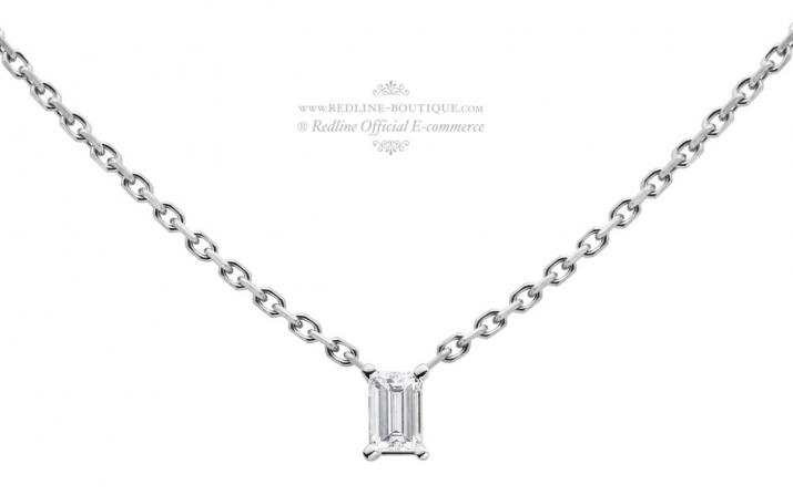 Collier chaîne avec diamant baguette 0.10 carat en serti griffe or blanc - Redline - 0++