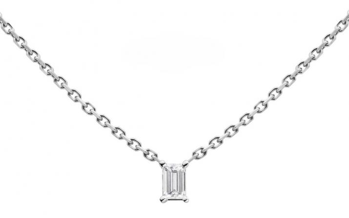 Collier chaîne avec diamant baguette 0.10 carat en serti griffe or blanc - Redline - 0++