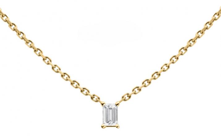 Collier chaîne avec diamant baguette 0.10 carat en serti griffe or jaune - Redline - 0++