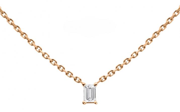 Collier chaîne avec diamant baguette 0.10 carat en serti griffe or rose - Redline - 0++