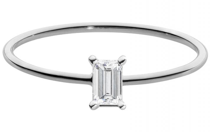 Bague jonc avec diamant baguette 0.10 carat en serti griffe or blanc - Redline - 0++