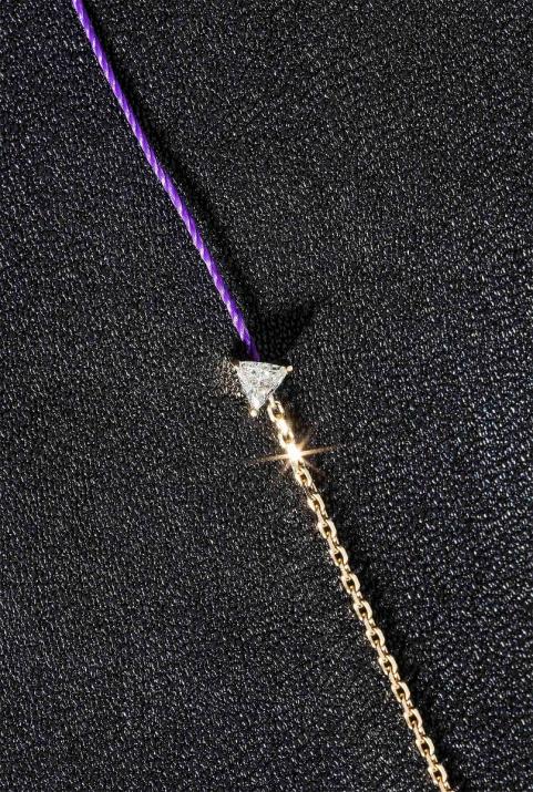 Bracelet fil et chaîne avec diamant triangle 0.10 carat en serti griffe or jaune - Redline - 0++
