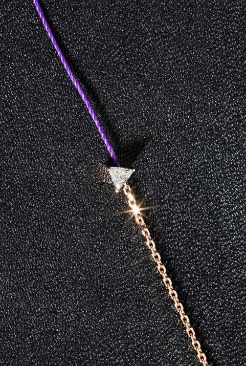 Bracelet fil et chaîne avec diamant triangle 0.10 carat en serti griffe or rose - Redline - 0++