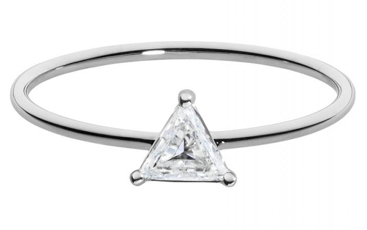 Bague jonc avec diamant triangle 0.10 carat en serti griffe or blanc - Redline - 0++