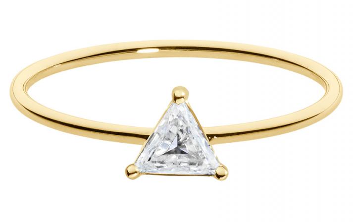 Bague jonc avec diamant triangle 0.10 carat en serti griffe or jaune - Redline - 0++