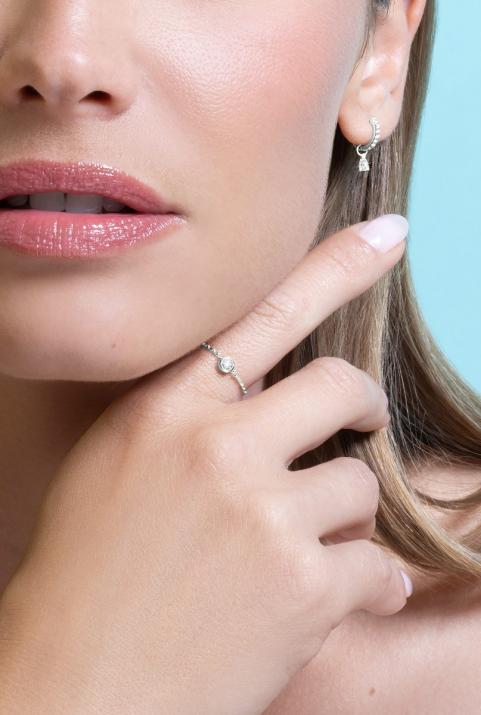 Bague chaîne avec diamant 0.10 carat en serti clos or blanc - Redline - 0++
