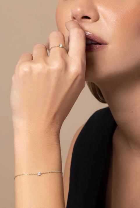 Bague chaîne avec diamant 0.10 carat en serti clos or blanc - Redline - 0++