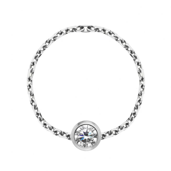 Bague chaîne avec diamant 0.10 carat en serti clos or blanc - Redline - 0++