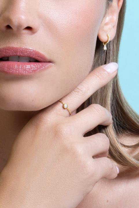 Bague chaîne avec diamant 0.10 carat en serti clos or jaune - Redline - 0++