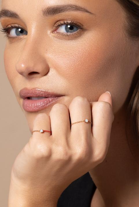 Bague chaîne avec diamant 0.10 carat en serti clos or rose - Redline - 0++