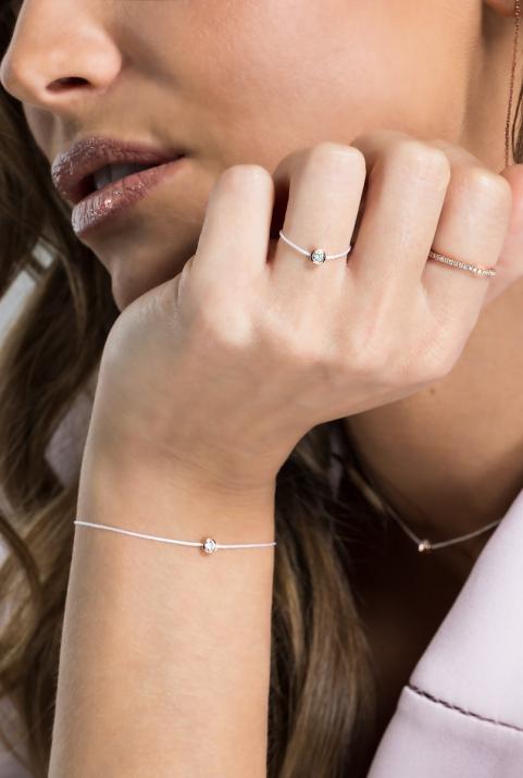 Bague fil avec diamant 0.10 carat en serti clos or rose - Redline - 0++
