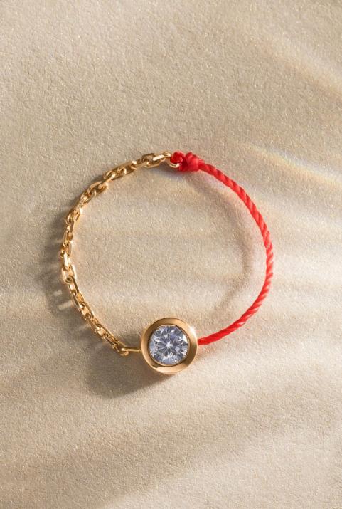 Bague fil et chaîne avec diamant 0.10 carat en serti clos or jaune - Redline - 0++