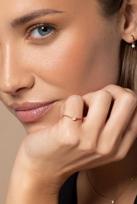 Bague fil et chaîne avec diamant 0.10 carat en serti clos or rose - Redline - 0++