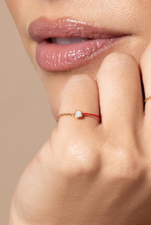 Bague fil et chaîne avec diamant 0.10 carat en serti clos or rose - Redline - 0++