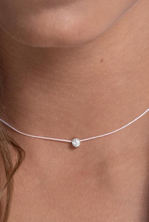 Collier fil avec diamant 0.10 carat en serti clos or blanc - Redline - 0++