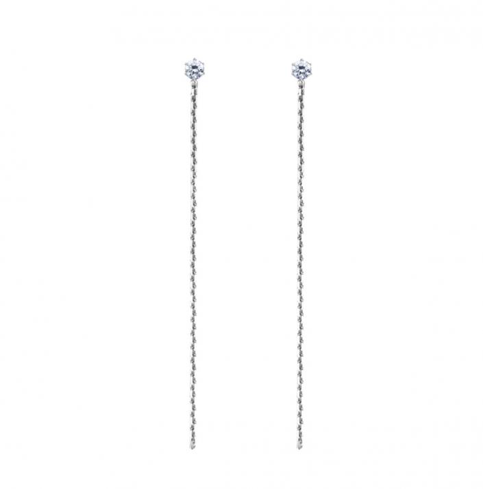 Puce d'oreille en diamant avec chaine or blanc amovible - Redline - 0++