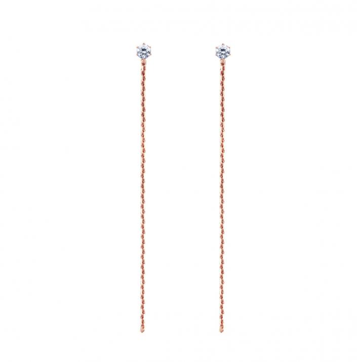 Puce d'oreille en diamant avec chaine or rose amovible - Redline - 0++