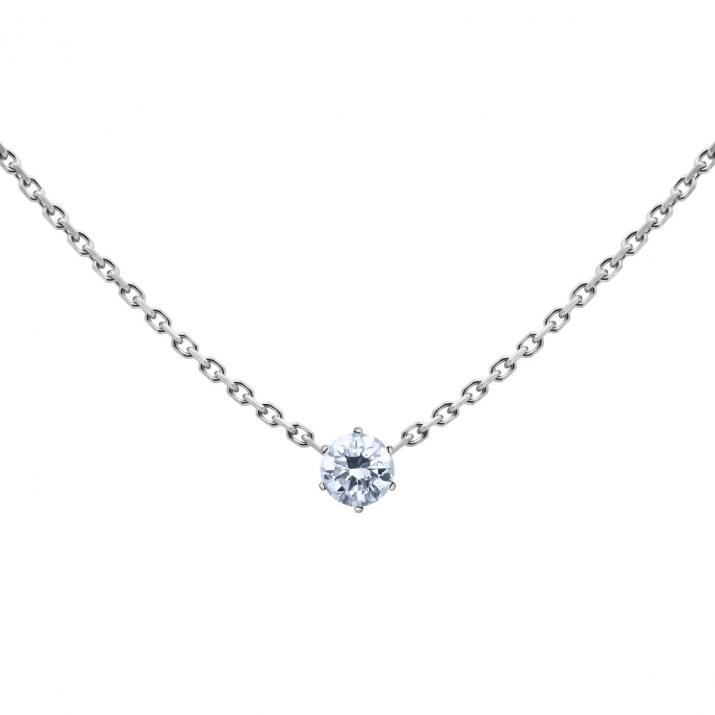 Collier chaîne avec diamant 0.10 carat en serti griffe or blanc - Redline - 0++