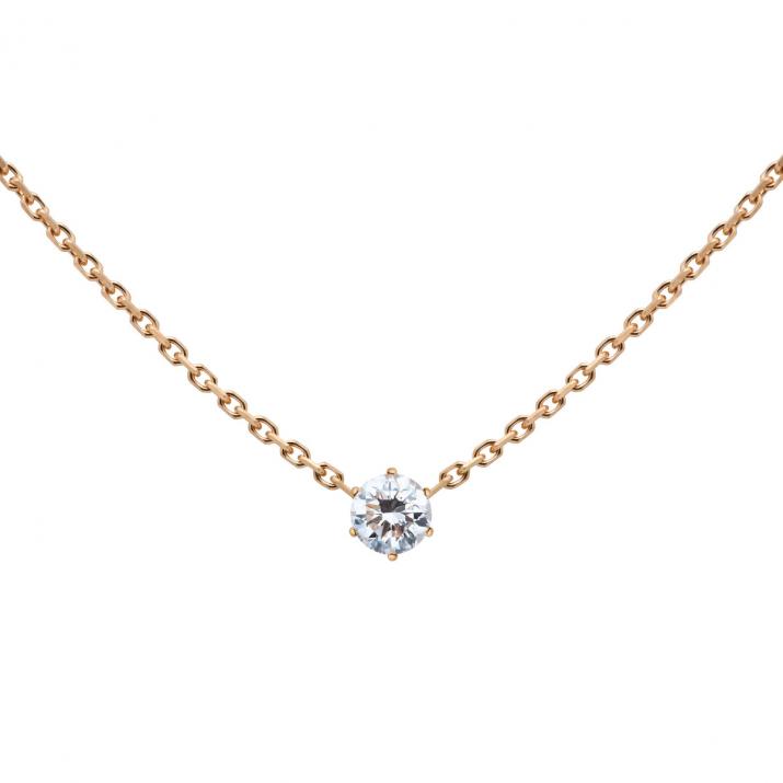 Collier chaîne avec diamant 0.10 carat en serti griffe or rose - Redline - 0++