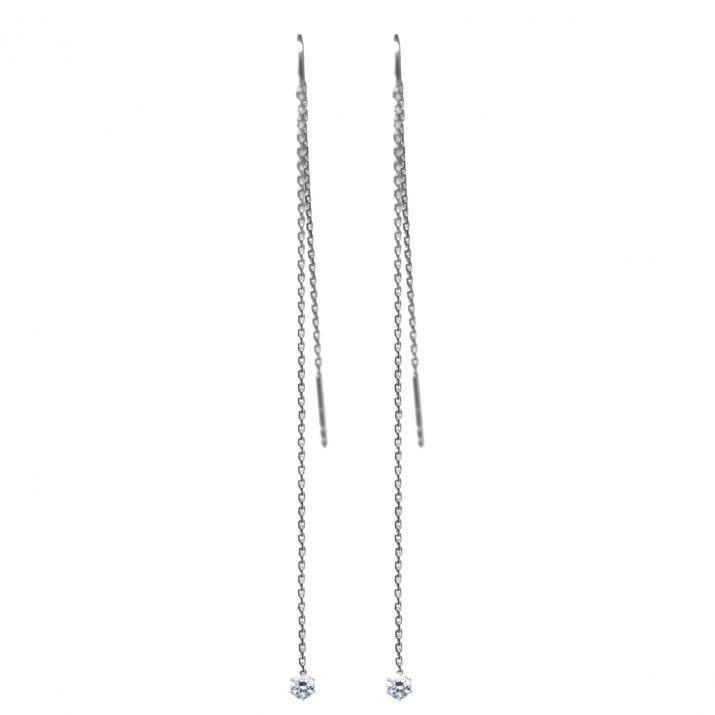 Boucle d'oreilles chainette or blanc diamant puce 0.20 ct - Redline - 0++