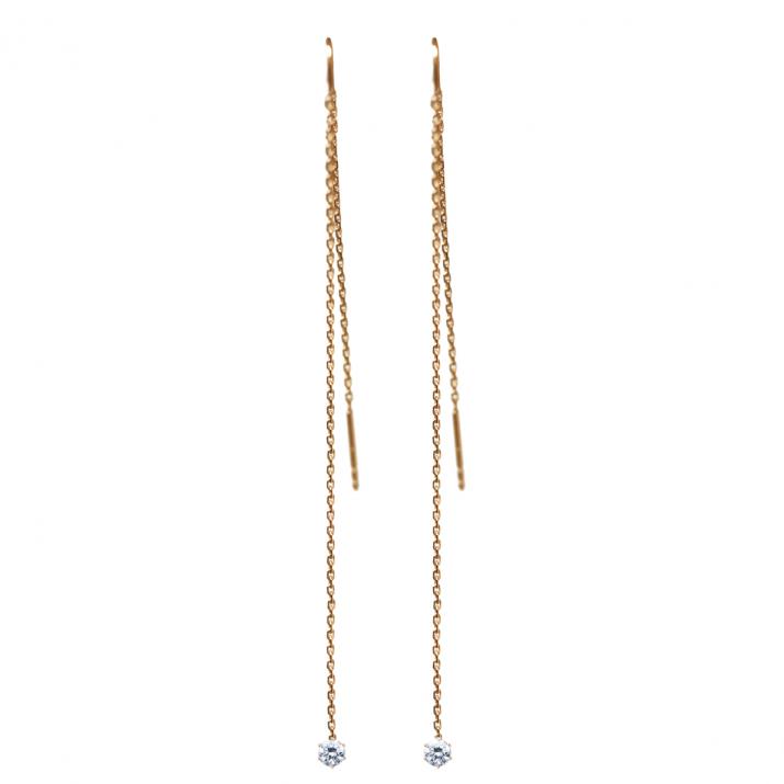 Boucle d'oreilles chainette or rose diamant puce 0.20 ct - Redline - 0++