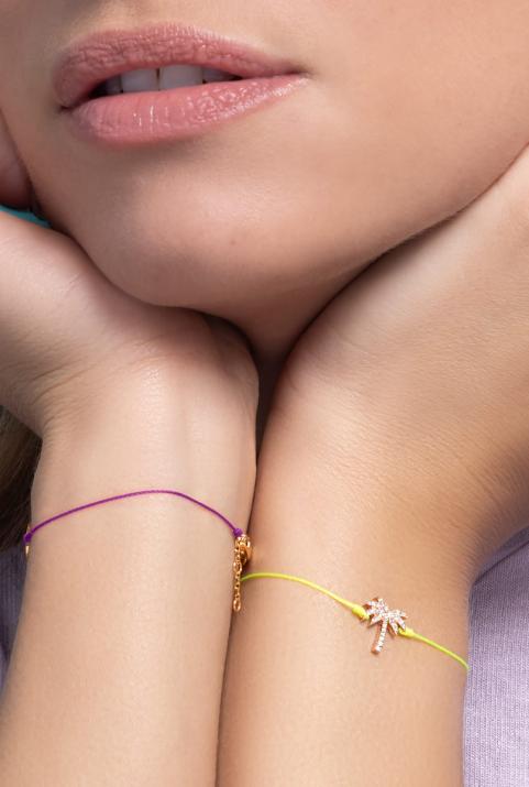 Bracelet fil Palmier or rose pavé diamants - Redline - 0++