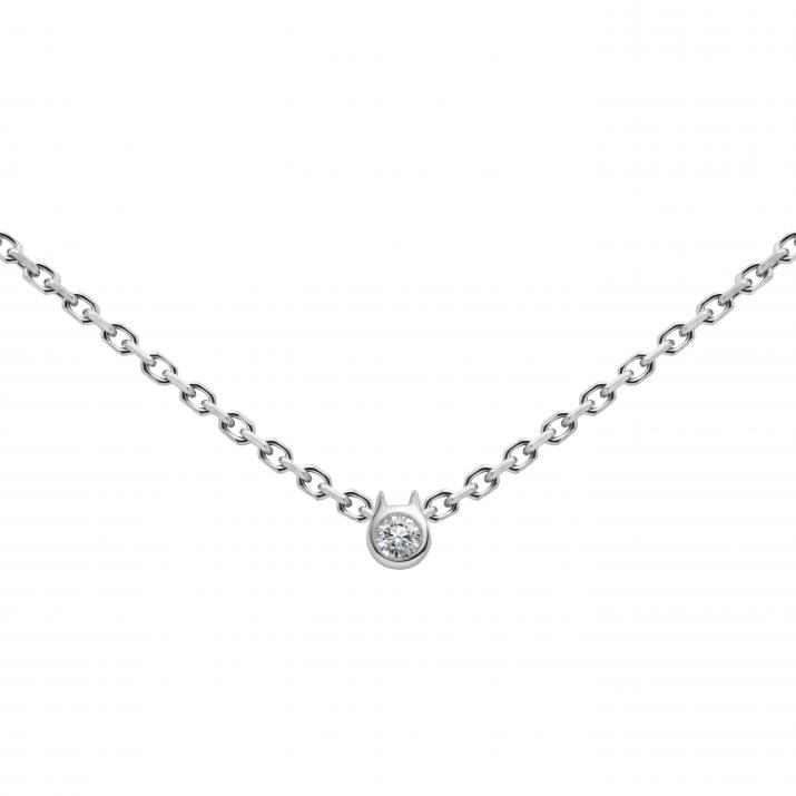 Collier Chat sur chaîne avec diamant 0.05ct or blanc - Redline - 0++