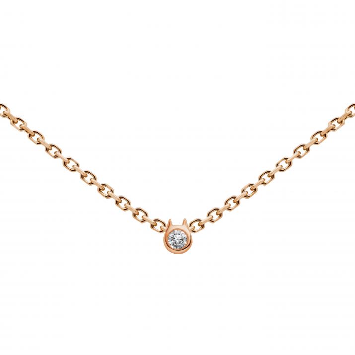 Collier Chat sur chaîne avec diamant 0.05ct or rose - Redline - 0++