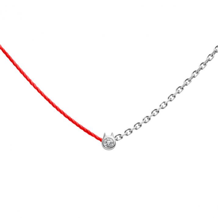 Collier Chat mi-fil mi-chaîne avec diamant 0.05ct or blanc - Redline