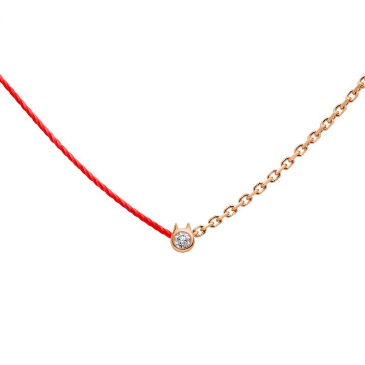 Collier Chat mi-fil mi-chaîne avec diamant 0.05ct or rose - Redline