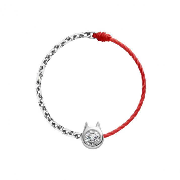 Bague Chat mi-fil mi-chaîne avec diamant 0.05ct or blanc - Redline - 0++