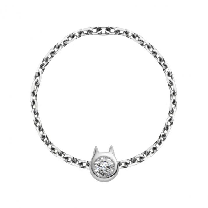 Bague Chat sur chaîne avec diamant 0.05ct or blanc - Redline - 0++