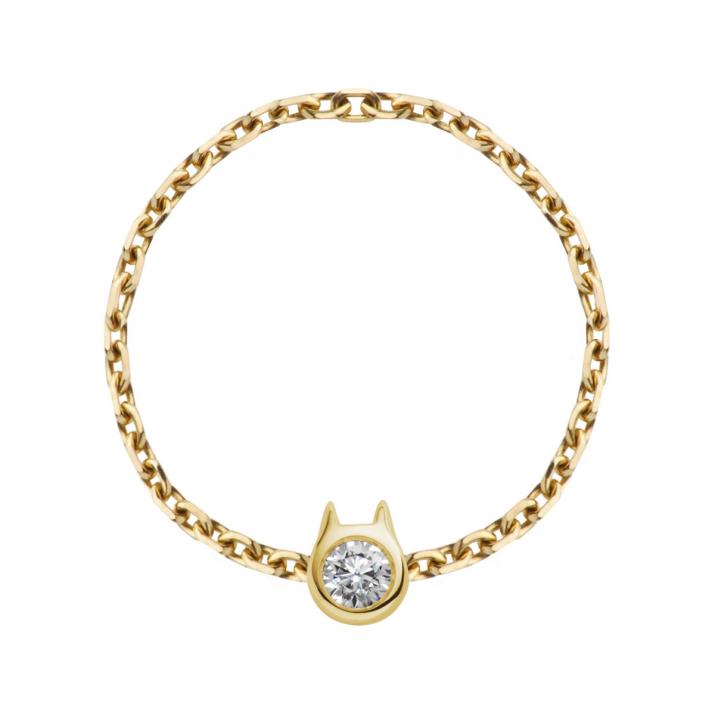 Bague Chat sur chaîne avec diamant 0.05ct or jaune - Redline - 0++