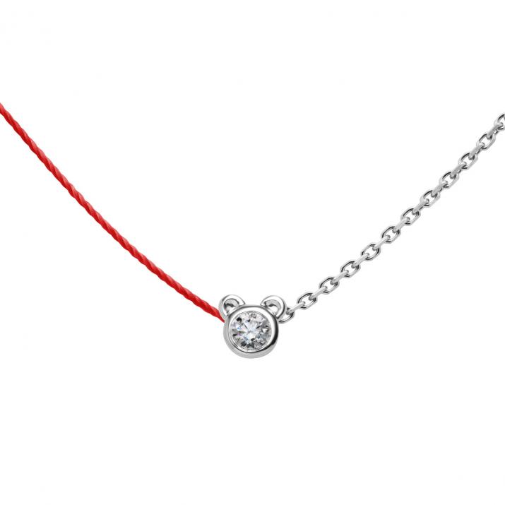Collier Ours mi-fil mi-chaîne avec diamant 0.05ct or blanc - Redline