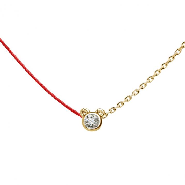Collier Ours mi-fil mi-chaîne avec diamant 0.05ct or jaune - Redline