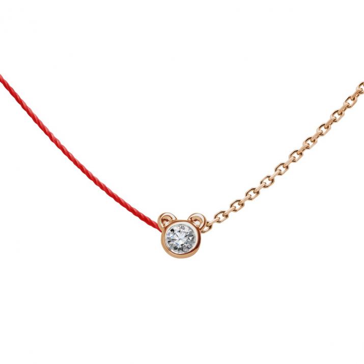 Collier Ours mi-fil mi-chaîne avec diamant 0.05ct or rose - Redline