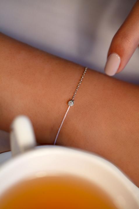 Bracelet Poisson mi-fil mi-chaîne avec diamant 0.05ct or blanc - Redline - 0++