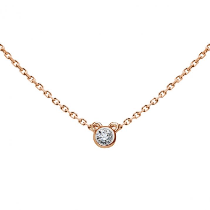 Collier Ours sur chaîne avec diamant 0.05ct or rose - Redline